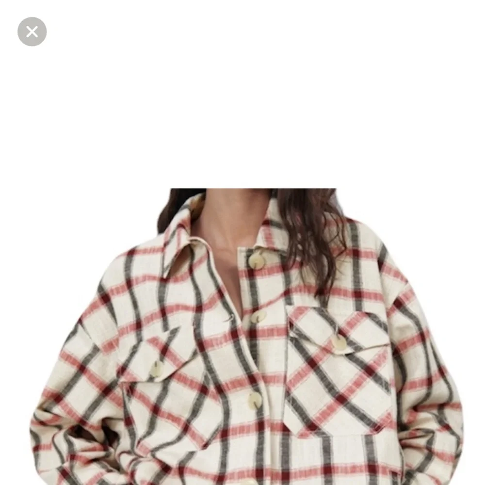 Zara Cream Red Black Plaid Overshirt Shacket Jacket - Picture 2 of 7